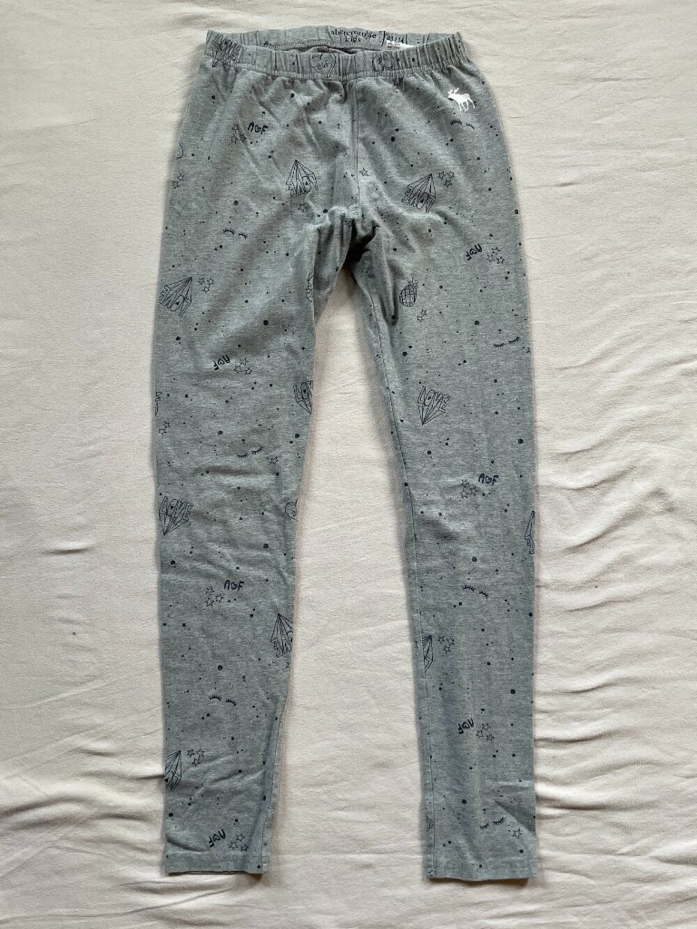 Abercrombie & Fitch Gray Leggings with Navy Paper Airplane Print Girls 13/14
